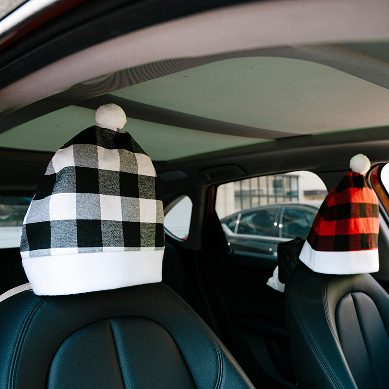 Christmas decorations Red and black check car chair cover thickened car chair back cover headrest cover cushion cover_voghion.com