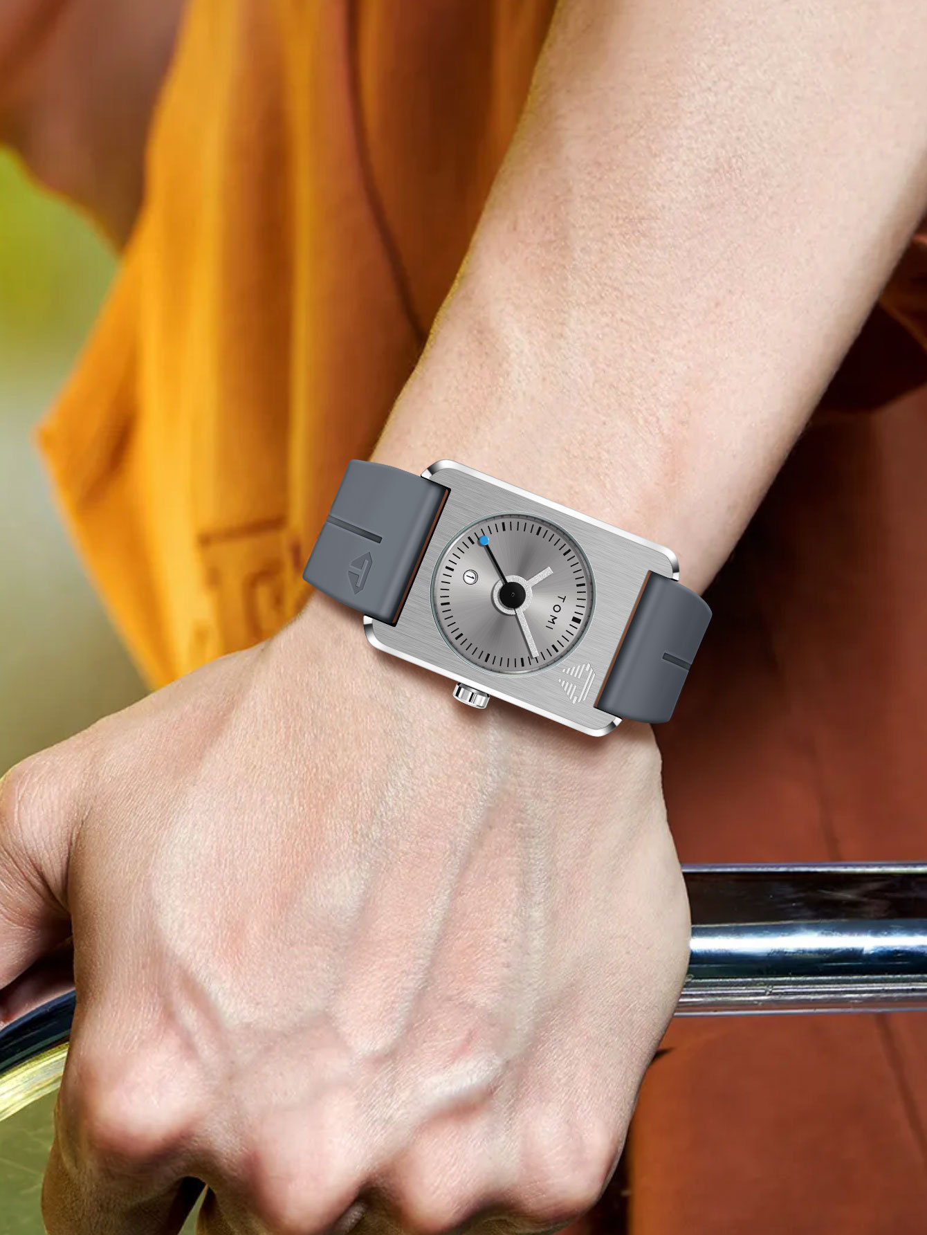 Square Quartz Watch For Men Korean Style Rubber Strap Fashionable_voghion.com