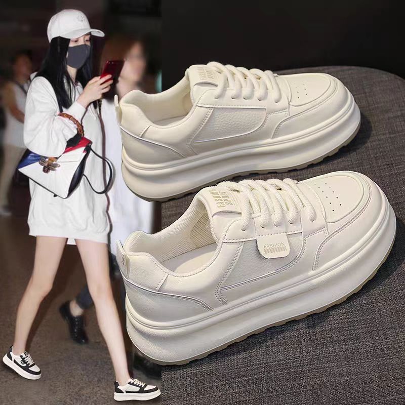 Thick-Soled White Shoes for Women, Mesh Shoes, 2025 Autum Popular Student Breathable Casual Sports Ins Sneakers