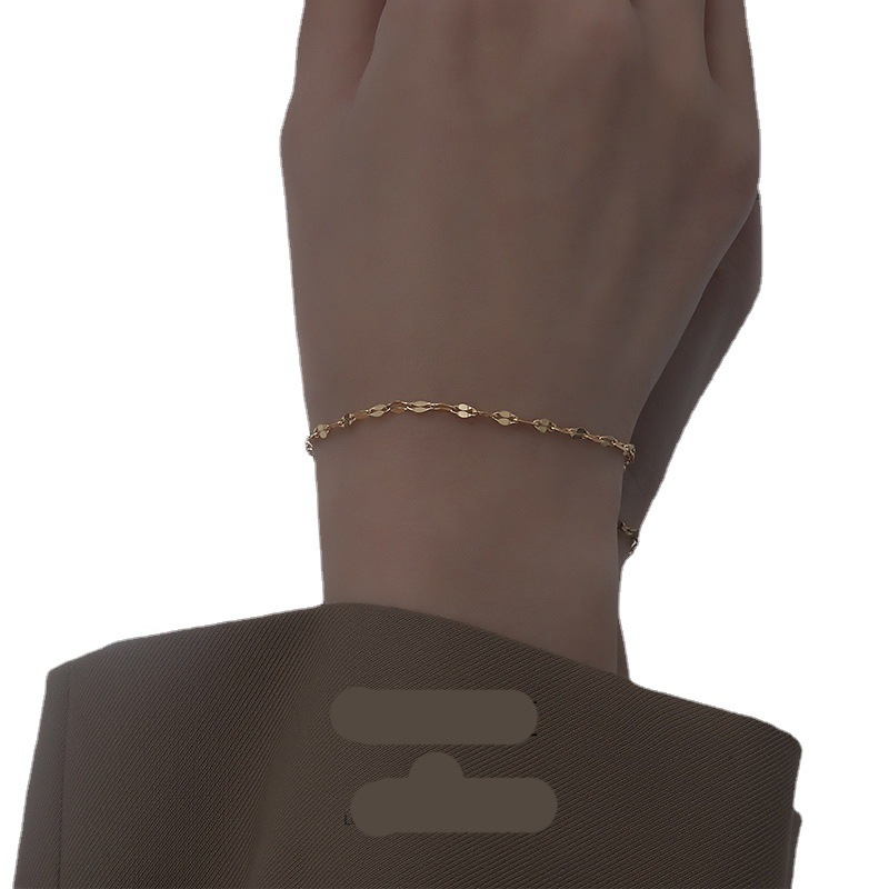 Diseño Pequeño amor Super Flash pulsera de acero de titanio corrugado mujer delgada minimalista desnuda cadena labio pulsera joyería