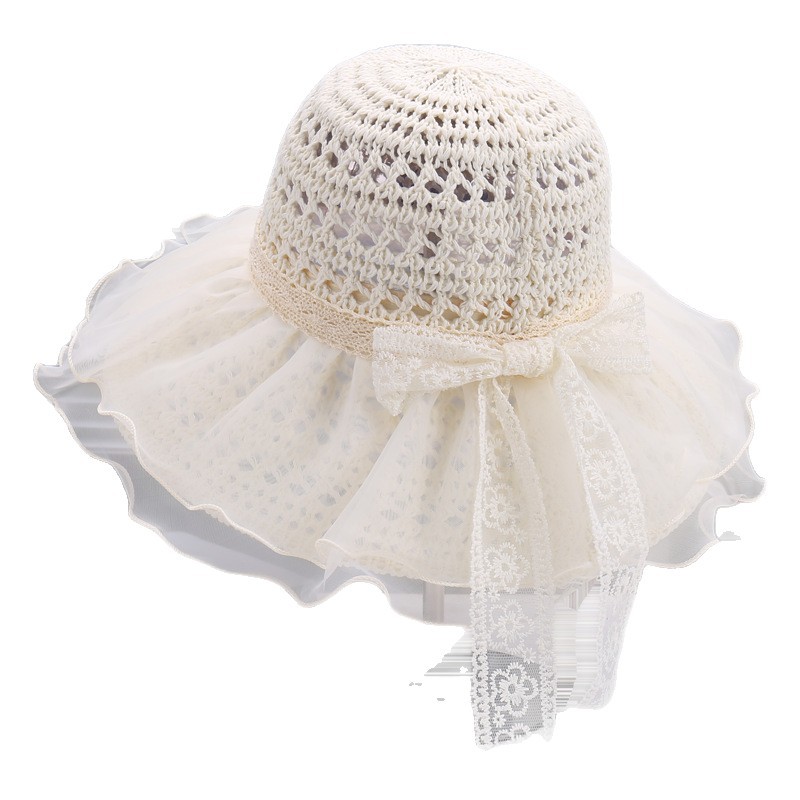 Fashionable knitted breathable comfortable cute sun hat with bow for…