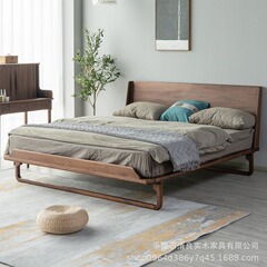 北欧全実木ベッド黒胡桃木ツインベッドシンプル現代1.8メートル1.5メートル主臥大ベッド原木結婚ベッド