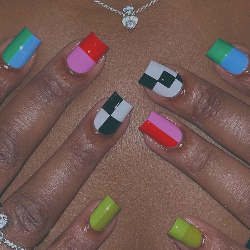 Color mosaic design short square jump color wear nail art patch fashion cross-border magic color fake nail pressure nail