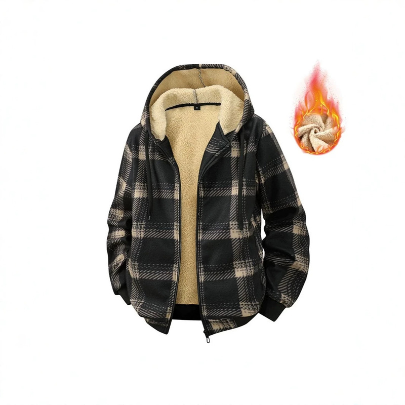 Cross-Border Fleece Hooded American-Style Plaid Thickened Warm Clothing European Size Men's Casual Sports Outdoor Wear Cross-Border Fleece Hooded American-Style Plaid Thickened Warm Clothing European Size Men's Casual Sports Outdoor Wear
