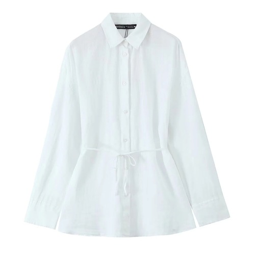 Z Europe & America 2025 Spring Women's Wear: Casual, Elegant, Minimalist Long-Sleeve Linen Loose Shirt – Model 4764051