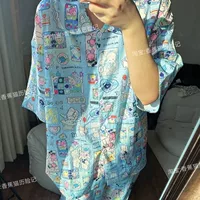 Электронные пижамы с ягненком, женские новые летние хлопковые пижамы с короткими рукавами для студентов, хлопковый марлевый комплект домашней одежды для девочек с героями мультфильмов