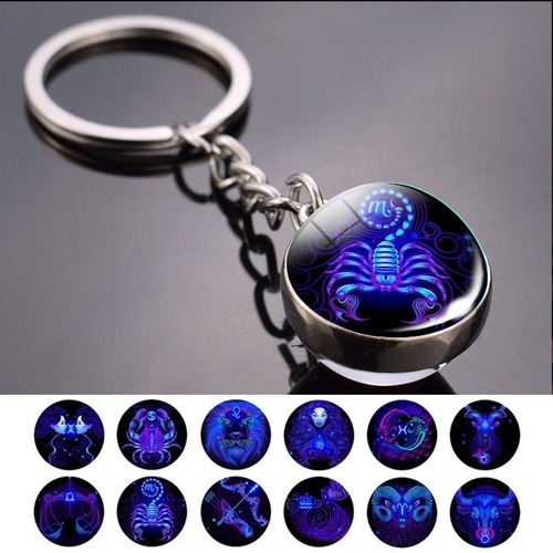 12 Constellation Key Ring Fashion Double-Sided Raised Round Glass Ball Keychain Jewelry Wish AliExpress