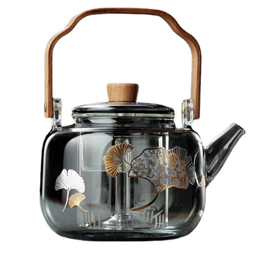 Fireside teapot, raised beam kettle, high borosilicate glass teapot, walnut wood teapot, double-bile steaming all-in-one teapot