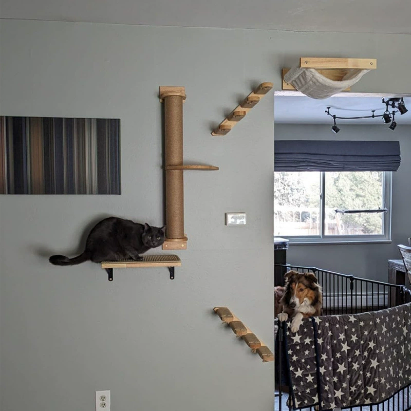 Wall-mounted Cat Climbing Frame, Sisal Hammock & Stairs, Modular Multi-Level Playset