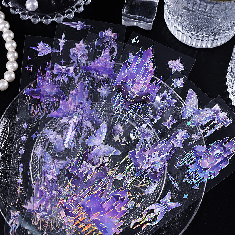 Cielo de la ciudad láser pegatinas de película impermeable para mascotas pegatinas creativas pegatinas para niños DIY pegatinas de material de cuentas