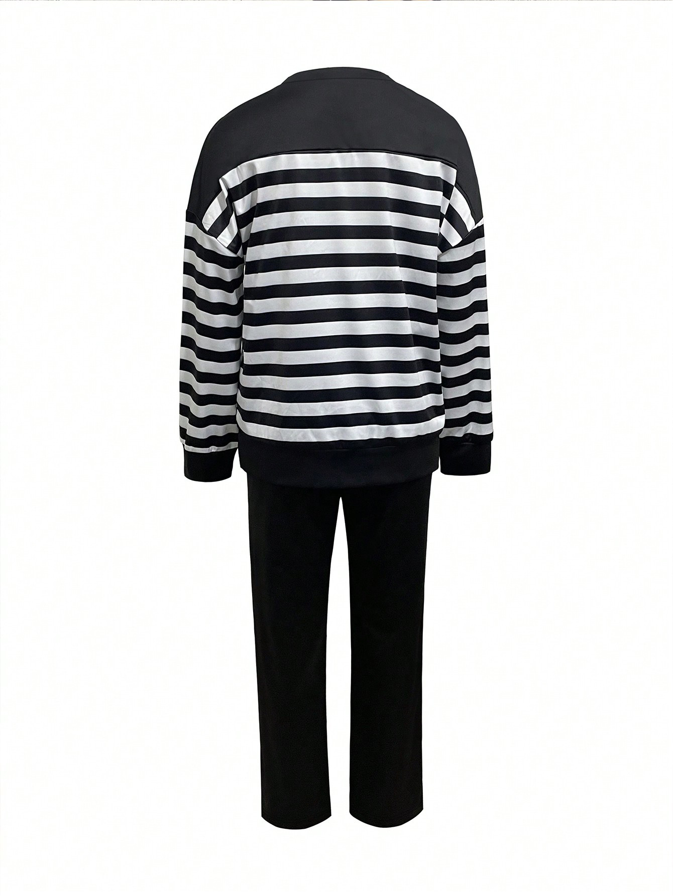 Women's Striped Color Block Two Piece Set Long Sleeve Crew Neck Top with Solid Color Bottom for Spring Autumn Winter_ecoleips.com