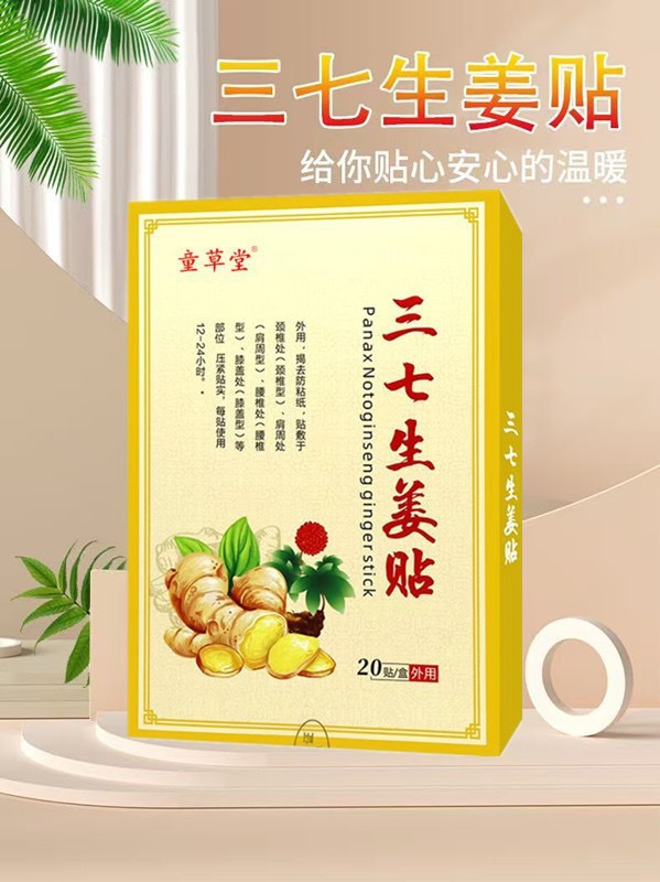 Sanqi Ginger Warming Herbal Patches for Neck Knee and Lumbar Support 20 Patches per Box overview