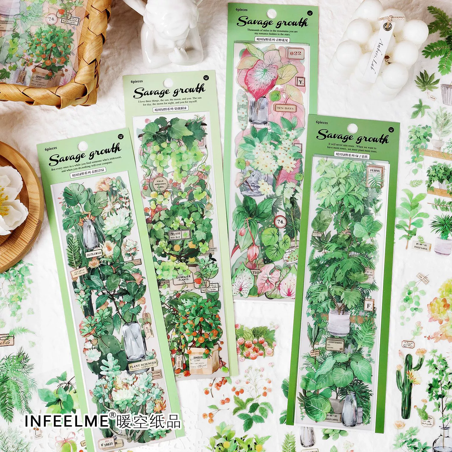 Infeelme Qingchuan Green Wild Series PET Sticker Small Fresh Green Botanical Handbook 6 entry