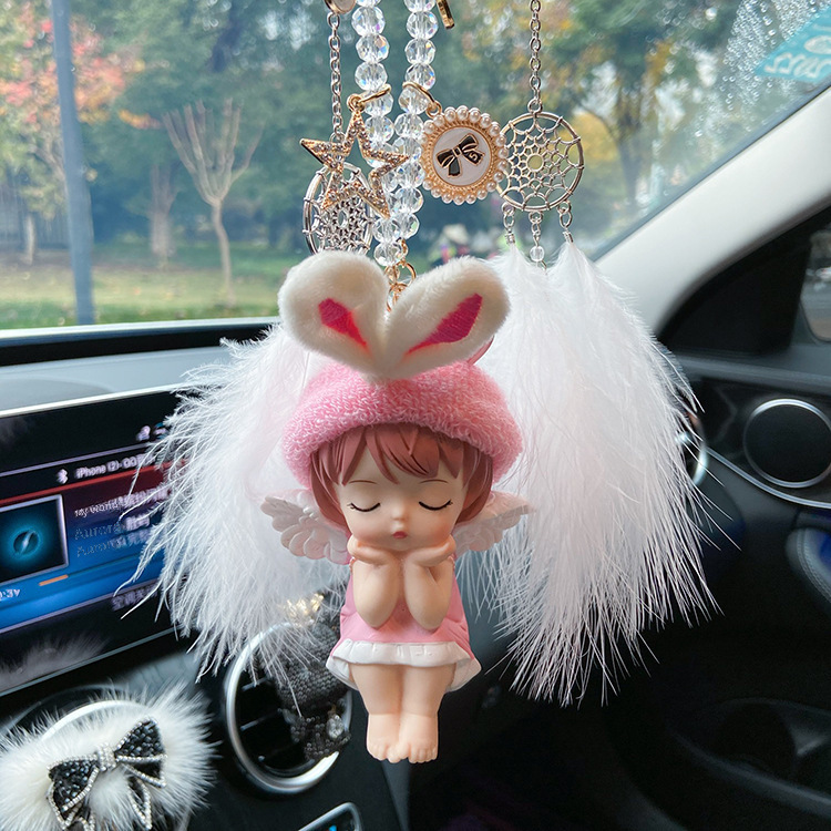 Cute Angel Baby Car Rearview Mirror Ornament In-Car Decor Internet Famous Style Car Interior Pendant Accessory Collection