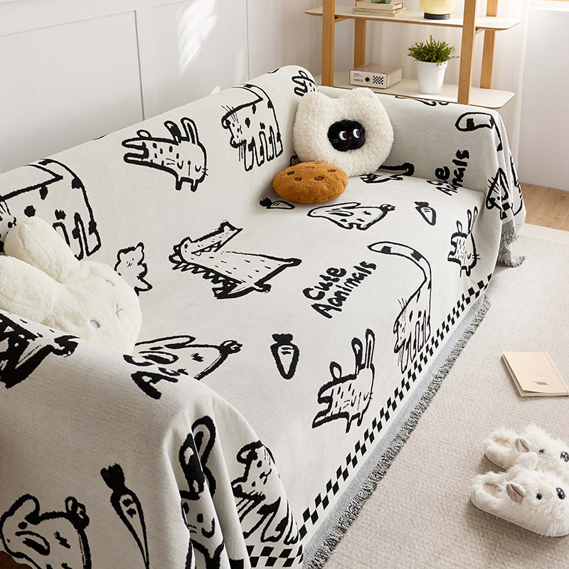 Entrar en la toalla de sofá de nieve blanca y negra, cojín de manta de tela, cojín de asiento universal para cuatro estaciones.