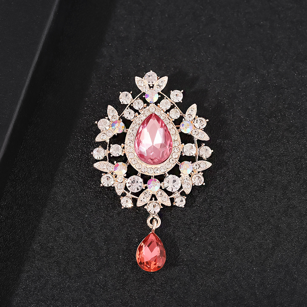 European cross-border high-grade oval gem brooch hair accessories alloy set rhinestone pin pendant manufacturers wholesale