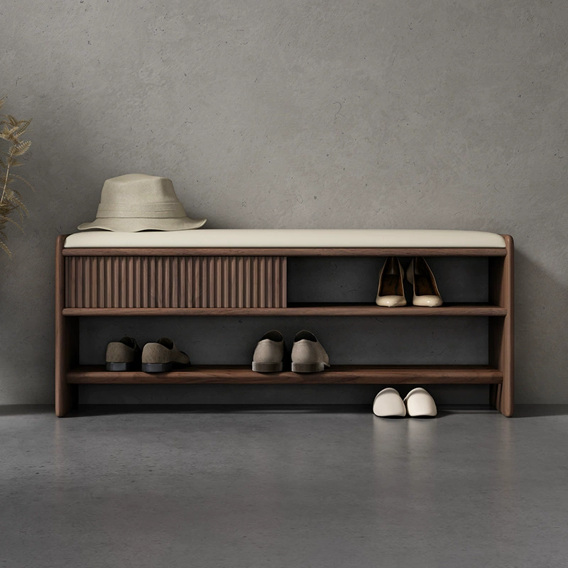 Оптовая продажа табурета для переобувания из массива дерева для прихожей, скандинавский черный орех, подставка для обуви, табурет для сидения, прихожий табурет