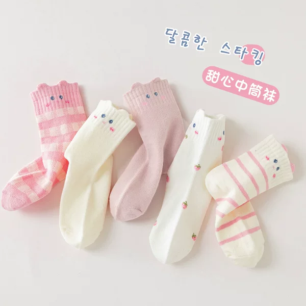 Autumn and winter children's socks cartoon sweet tube socks pink cute three-dimensional girls socks spring and autumn girls cotton socks