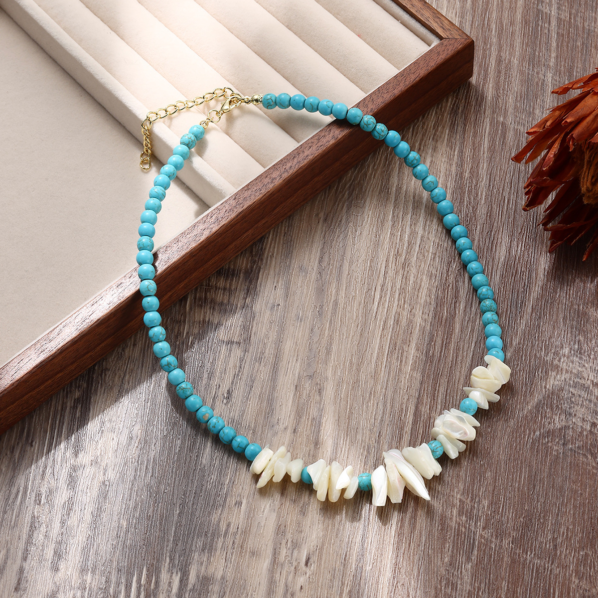13g Weight Lobster Trigger Clasp Closure Clasp Closure Type Alloy, Turquoise Pendant Material Pendant Necklace, Multi Charms Necklace Classification Retro Bohemian Geometric Alloy Turquoise Beaded Chain Lobster Trigger Clasp Closure Beaded Necklaces Wholesale
