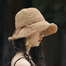 帽女夏天太阳帽大沿可折叠卷边遮阳帽出游沙滩帽蝴蝶结休闲凉帽厂
