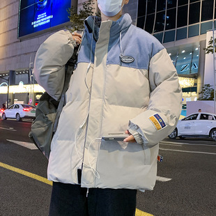 Winter cotton-padded jacket men's stitching thickened tide brand stand collar fashion new loose warm cotton-padded jacket men's plus size coat men's