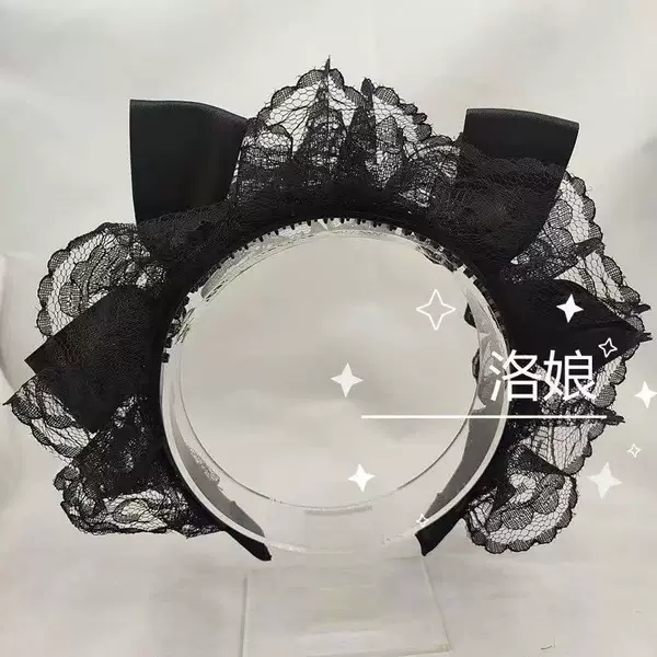 Lolita girl headband with lace bow, ruffled edges, wide toothed headband, ruffled three-dimensional organza