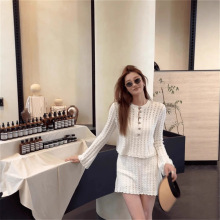 小香风气质套装女秋季白色镂空上衣一整套ootd穿搭新款洋气半身裙