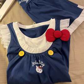 在逃公主2025新款甜美蝴蝶结短袖睡衣女夏亲肤舒适家居服套装外穿