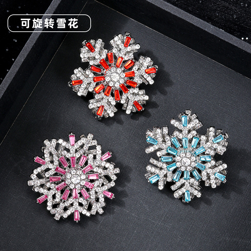 New Retro Rotatable Crystal High-end Snowflake Pin Brooch Women's High-end Niche Corsage Clothing Accessories Wear