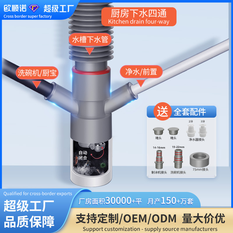 台所下水三方防臭神器水槽洗面器排水管下水道三頭通浄水器インターフェイス|undefined
