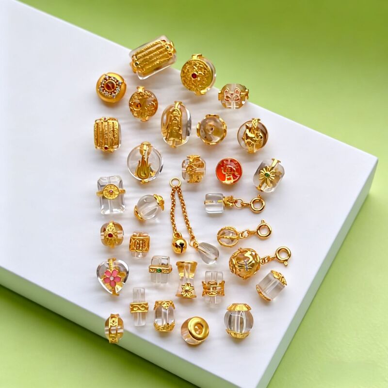 24K Gold-Plated Color-Preserving Accessories with White Crystal Melon Beads, Five Strips of Sutra, Small Cat, Small Flower, Mountain Spirit Coin, Spacer Beads, Pendant DIY 24K Gold-Plated Color-Preserving Accessories with White Crystal Melon Beads, Five Strips of Sutra, Small Cat, Small Flower, Mountain Spirit Coin, Spacer Beads, Pendant DIY
