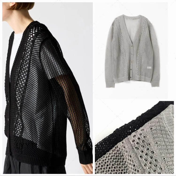 French V-neck hollow-out mesh knitted long-sleeved cardigan slimming casual all-match fashion sweater for women