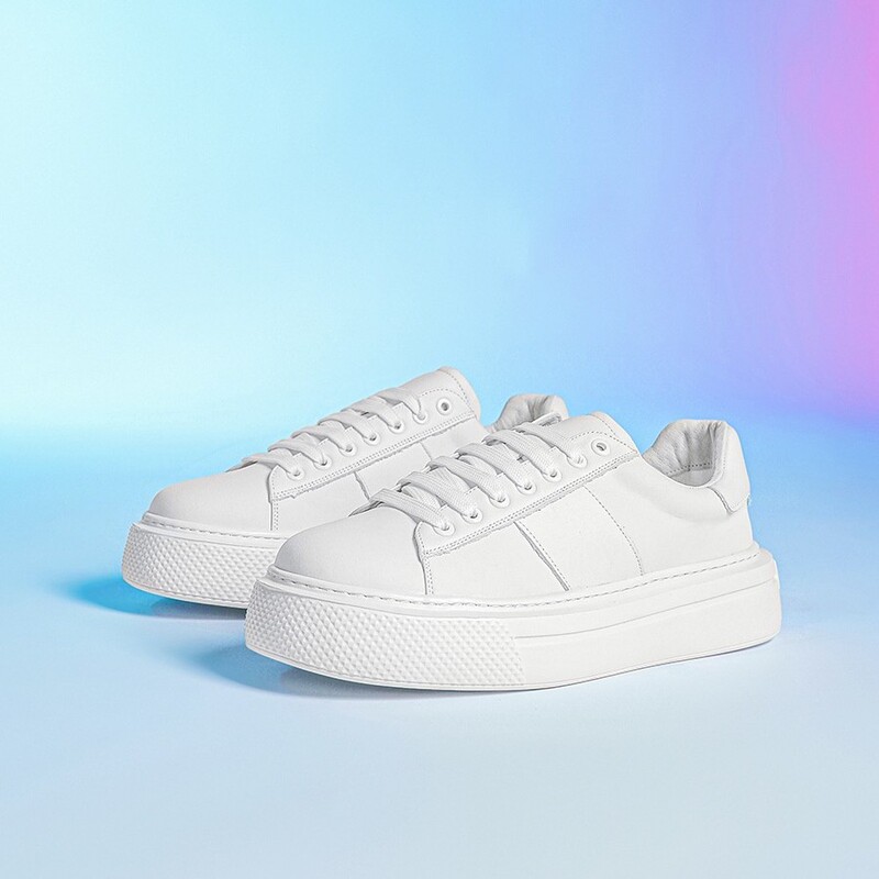 2025 New Summer Men's Shoes, Suits, White Shoes, Men's Genuine Leather Breathable Thick-Soled Casual Shoes, Sneakers to Increase Climax