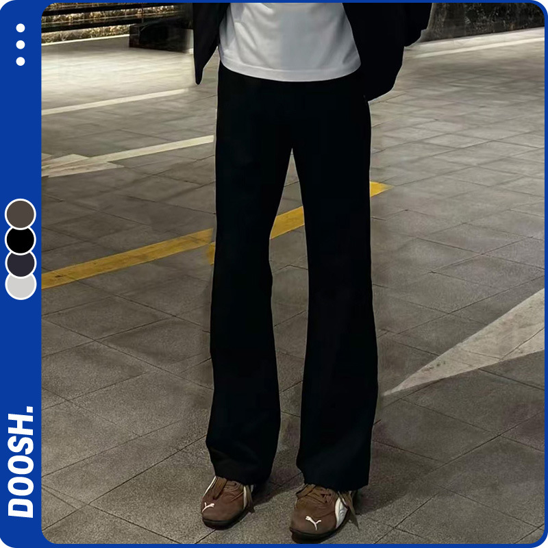 Spring Slim-Fit Men's Flared Dress Pants, Loose New Designer Style Straight-Leg Pants, Men's Structured Straight-Cut Pants, Black Long Pants