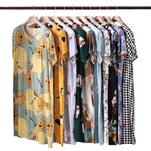 Women's Cartoon Summer Short Sleeve Pajama Dress 2025 New Cotton Satin EU Version Spring and Autumn Plus Size Loose Cotton Satin Pajamas