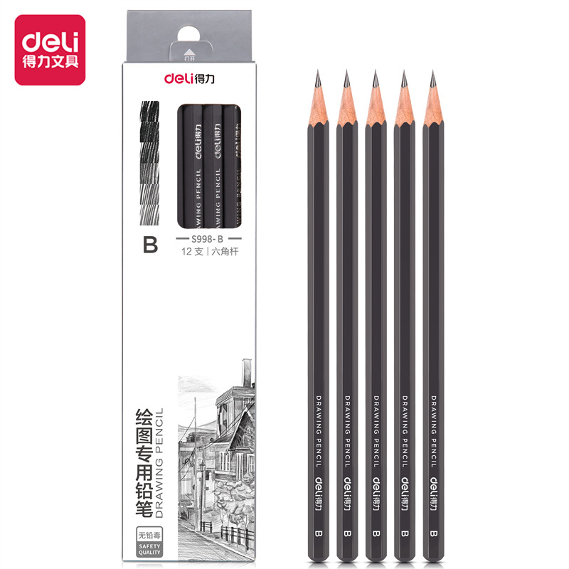 Deli bosquejo lápiz dibujo pluma de carbono principiante bosquejo de carbón lápiz suave dibujo arte profesional papelería pluma de carbón