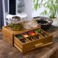 木製ティーバッグ収納ボックス引き出し式ティーセット収納テーブル収納ベース木製アカシア木製分格茶バッグボックス