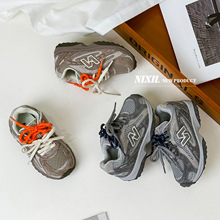 2025秋季新款儿童慢跑鞋复古N字双系带男童运动鞋女童真皮休闲鞋