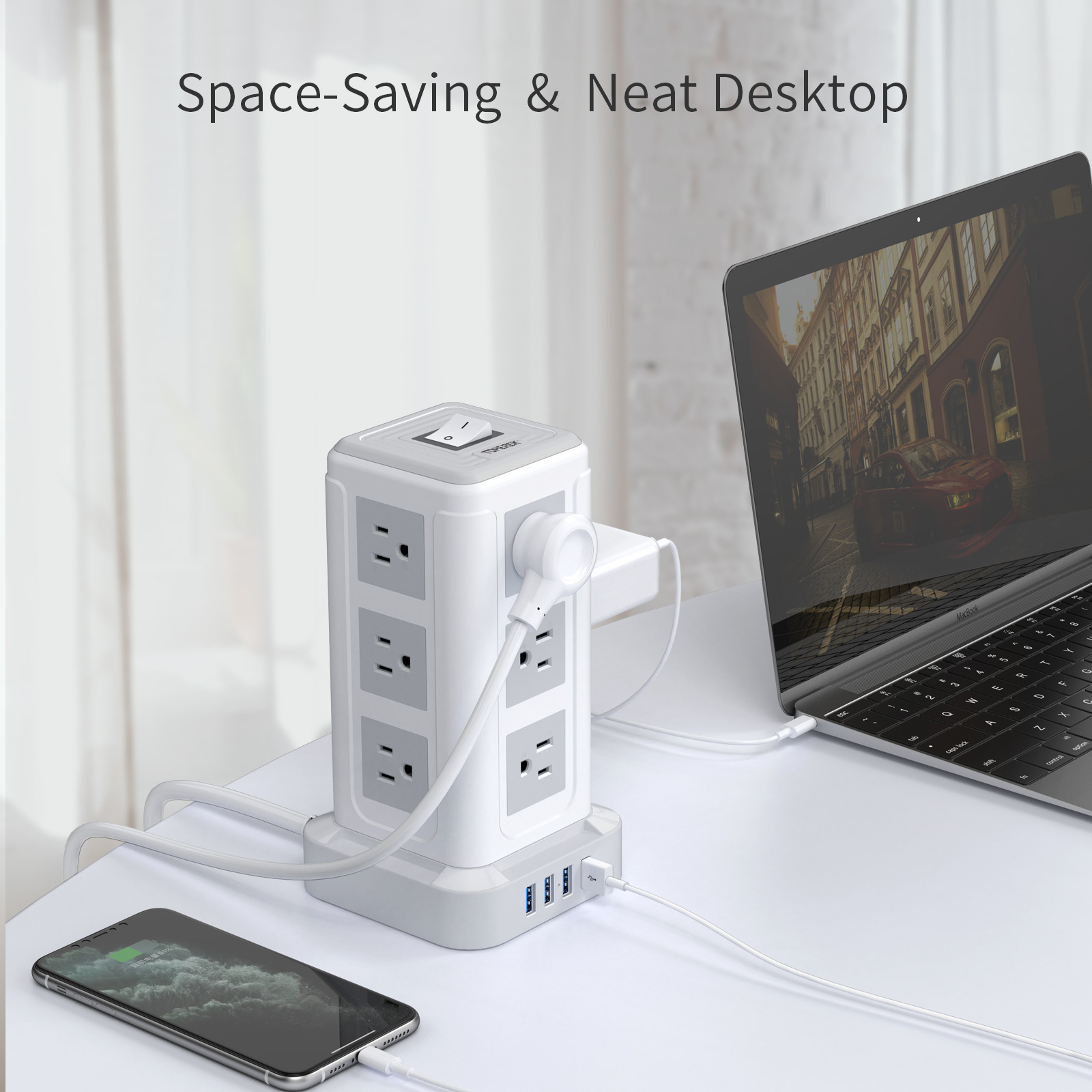 深圳工厂直销立式日规插座，1500W家用宿舍办公通用排插带4个USB