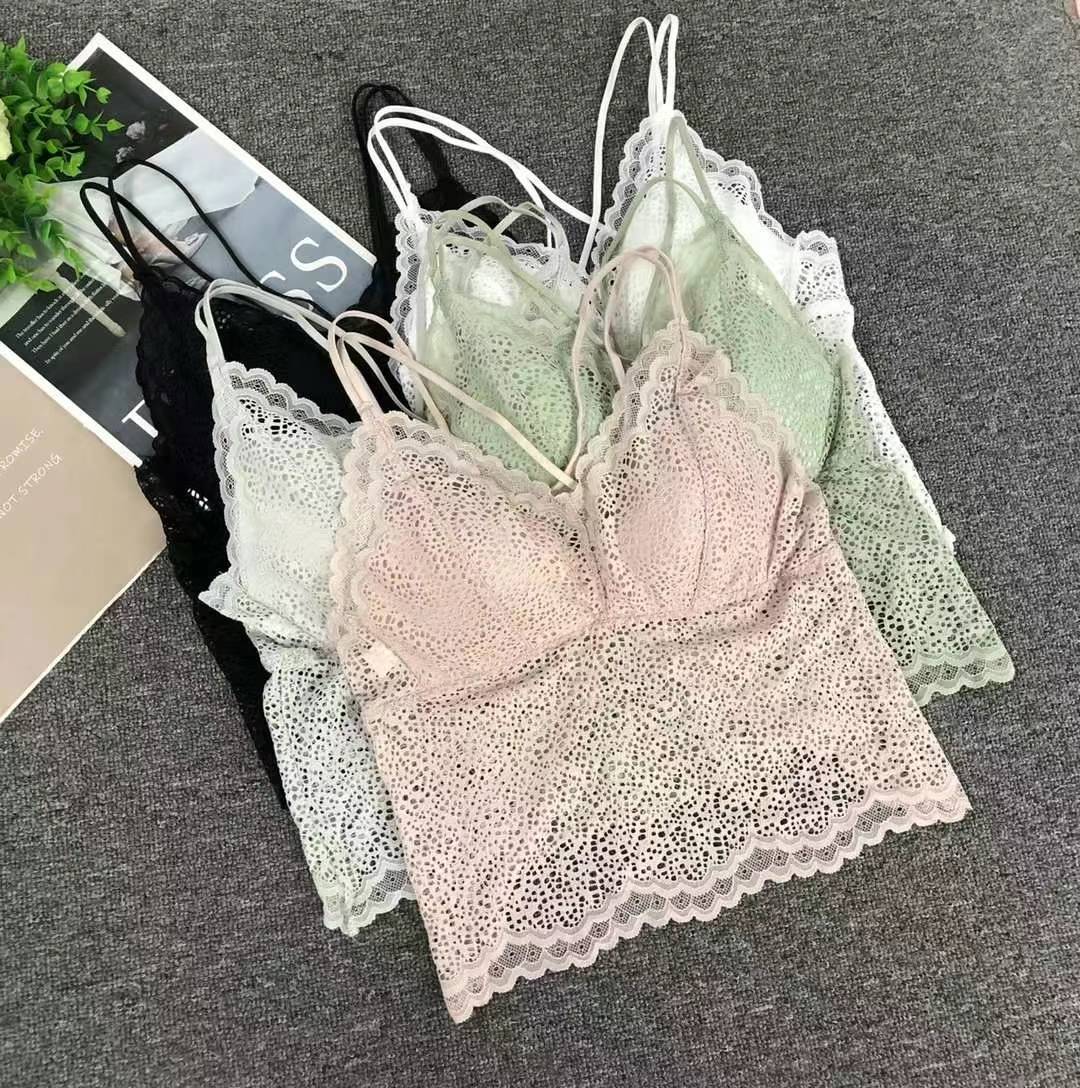 Nueva copa fija de encaje, chaleco de alta calidad, bra de yoga sin anillo de acero, ropa interior deportiva, mujer al por mayor