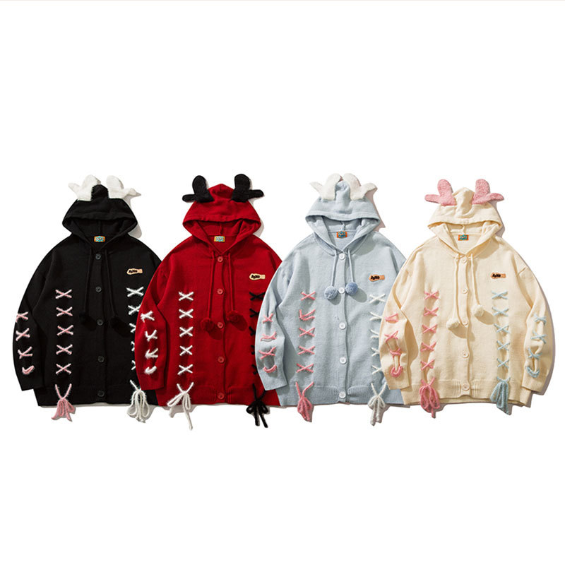 YWFG ropa de mujer americana marca de moda con sombrero corbata cardigan 2024 primavera cardigan de cuello redondo de manga larga suéter de punto