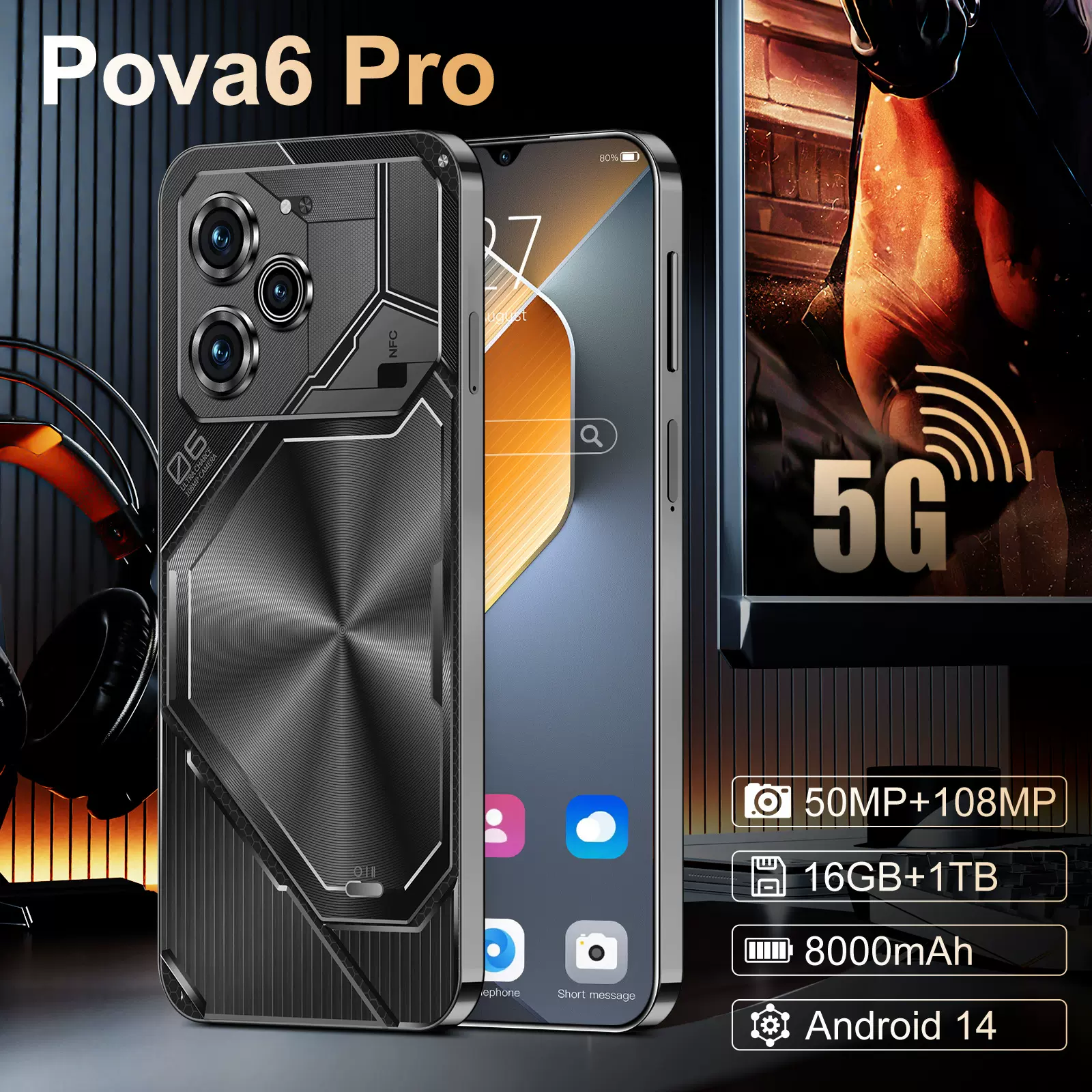 新爆款跨境手机Povo6Pro安卓7.3寸大屏16+1T源头厂家直销(劲爆款)
