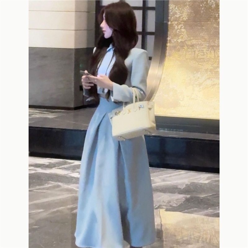 法式赫本风高级感优雅气质收腰显瘦上衣/长半裙两件套女名媛套装|undefined