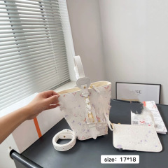 2025新款老花水桶包蝴蝶结子母包百搭斜挎单肩包通勤女包批发代发