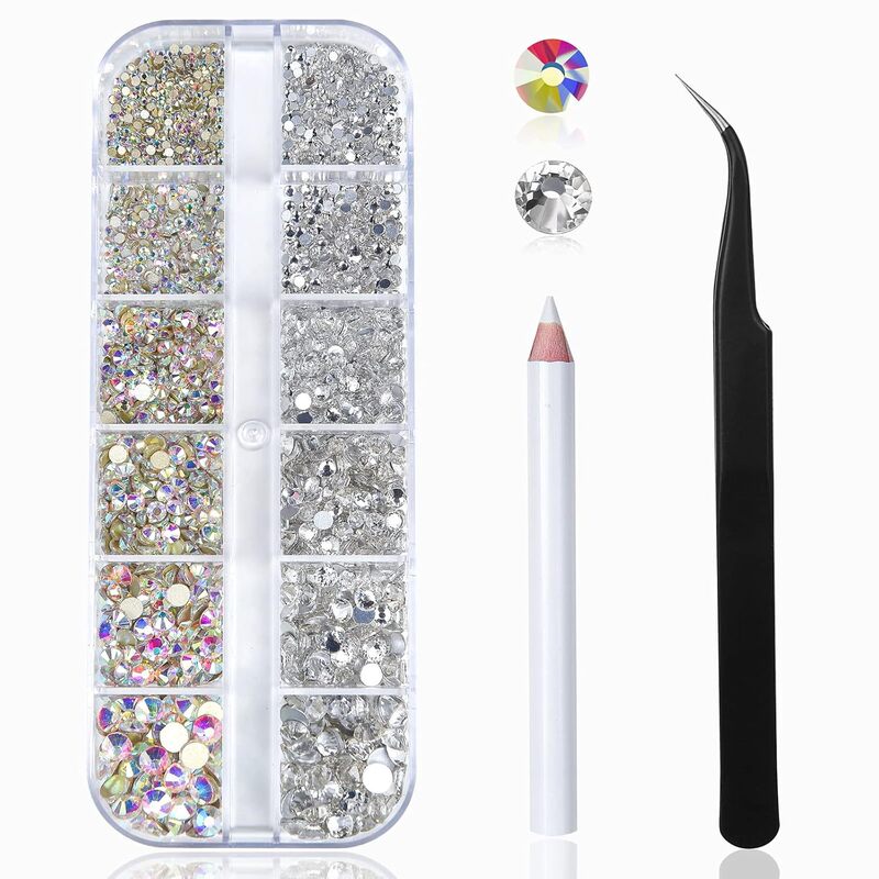 Cross-border nail art flat-bottomed transparent AB rhinestones, non-falling glass rhinestones, DIY flat-bottomed round and small round rhinestones for nail decorations