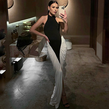 三湖连江Y25DS167欧美女装夏季新款性感修身挂脖包臀撞色连衣裙女