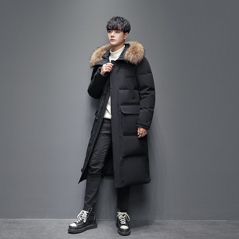 Entrega de una pieza de invierno Nueva chaqueta de los hombres de media longitud con capucha de moda engrosada abrigo de pareja abrigo de los hombres