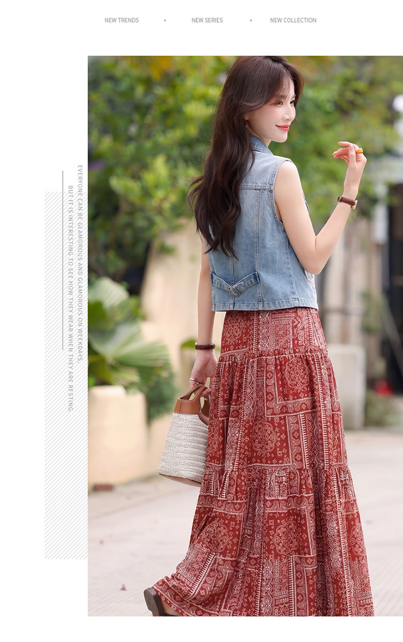 Set áo vest ren và chân váy midi hai mảnh nữ tính họa tiết thêu hoa — màu đỏ chi tiết 8