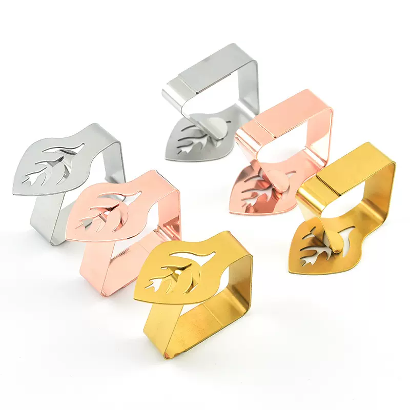 现货不锈钢台布夹 金色树叶形餐桌玫瑰金固定夹加厚 桌布固定器