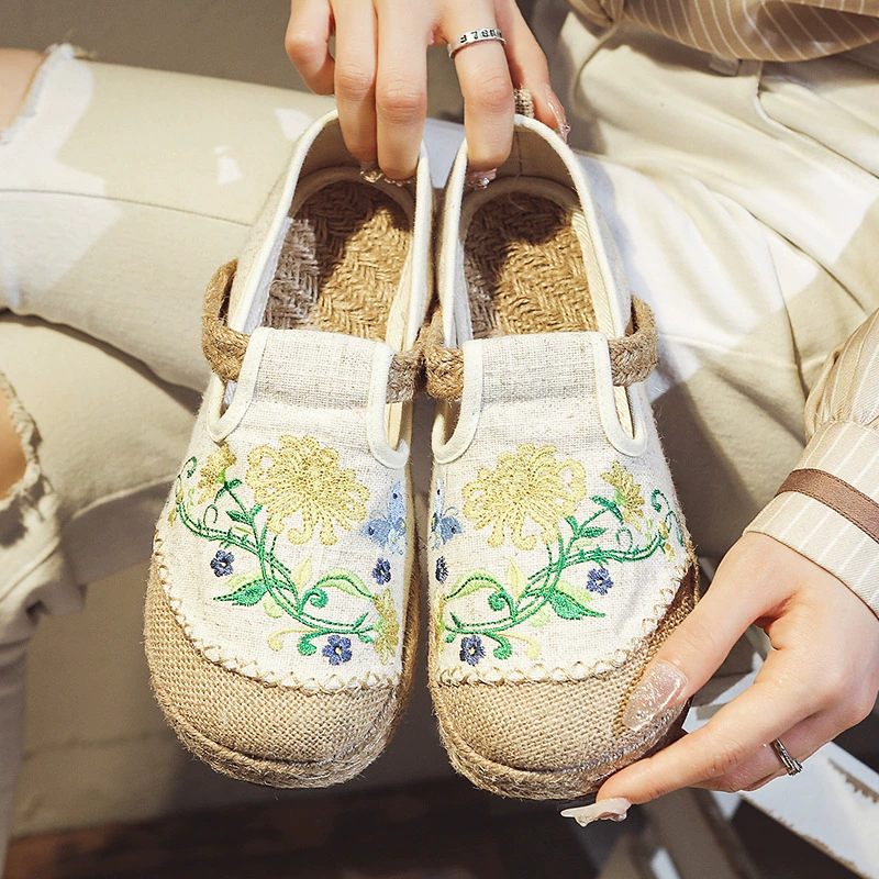 Старые пекинские туфли из ткани женские льняные плоские туфли с вышивкой ретро повседневные ленивые рыбацкие туфли национальный стиль женские туфли с мягкой подошвой